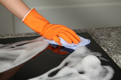 Home or office regular cleaning setup with cleaning supplies