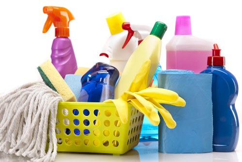 Professional rug cleaning process in a bright living room