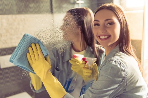 Scheduled office cleaning checklist beside a tidy corporate workspace