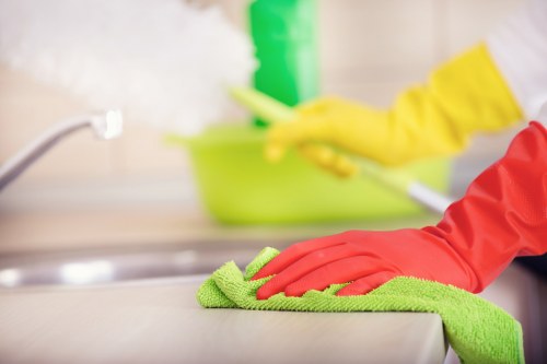 High-touch office areas being disinfected for better hygiene